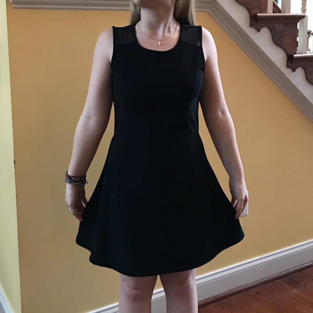 Black Mesh Keyhole Skater Dress